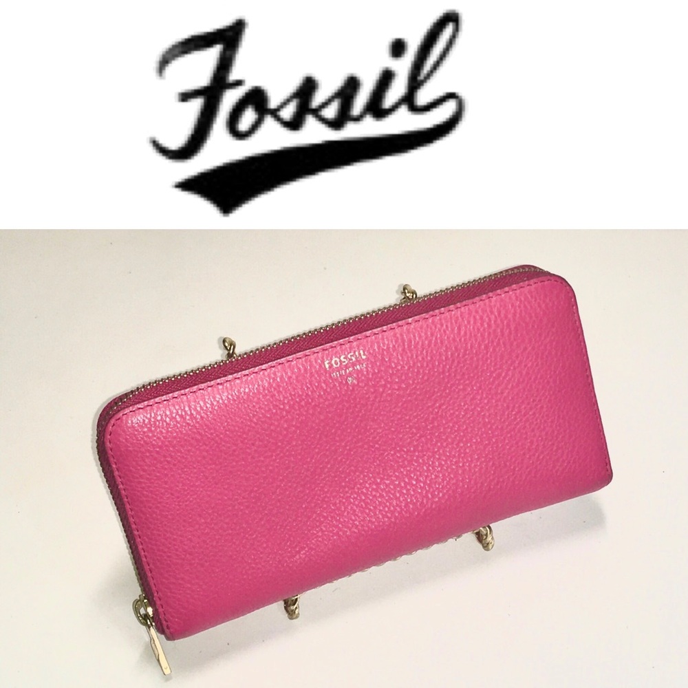 FOSSIL hot pink leather zip around wallet